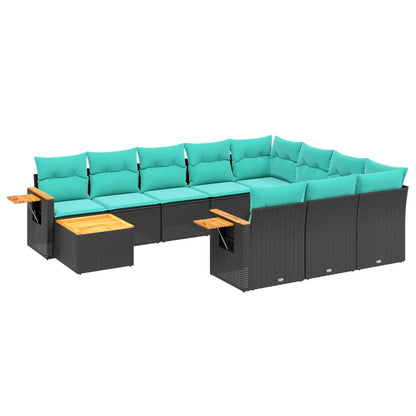 Set Divani da Giardino 11 pz con Cuscini in Polyrattan Nero | homemem39