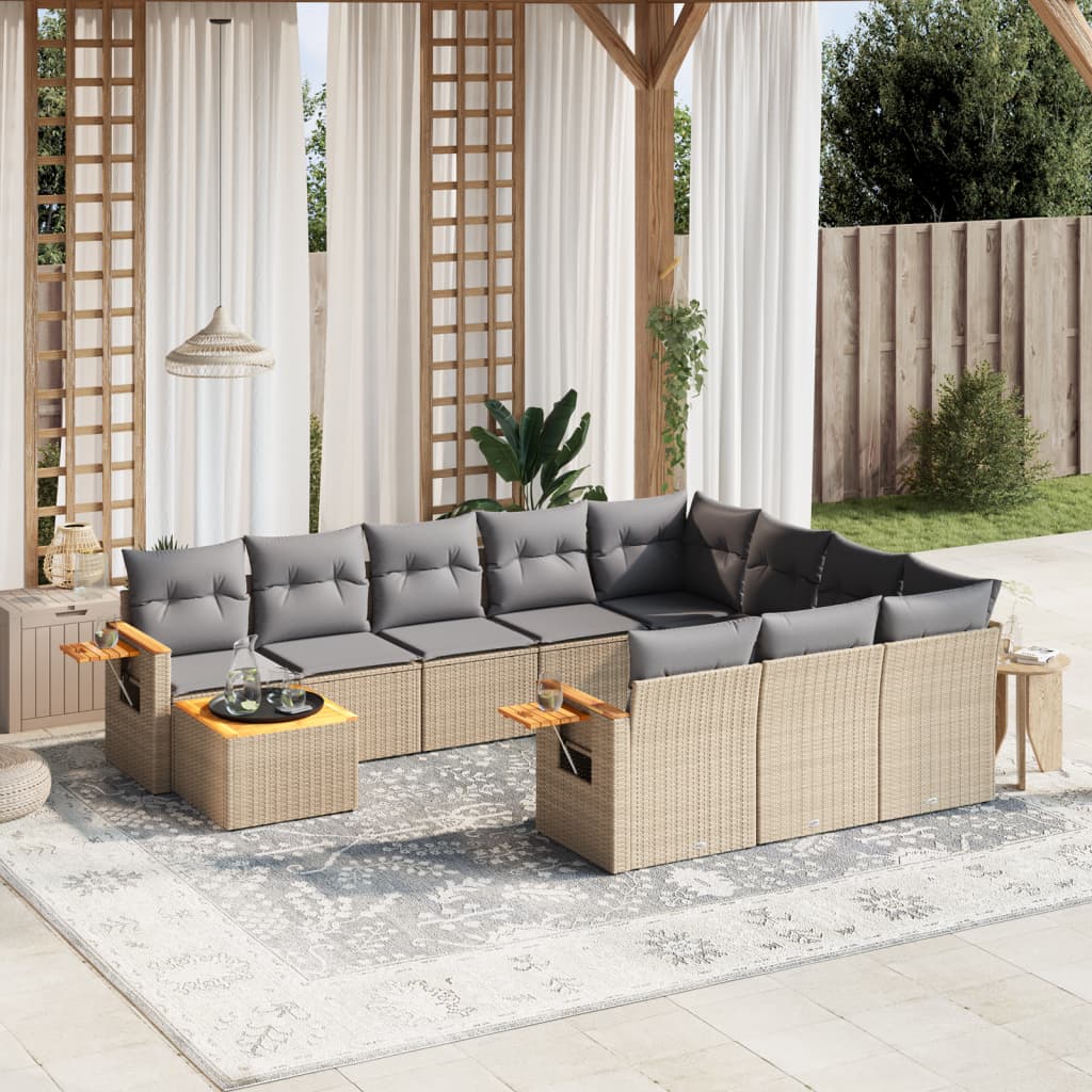 Set Divani da Giardino 11 pz con Cuscini Beige in Polyrattan - homemem39