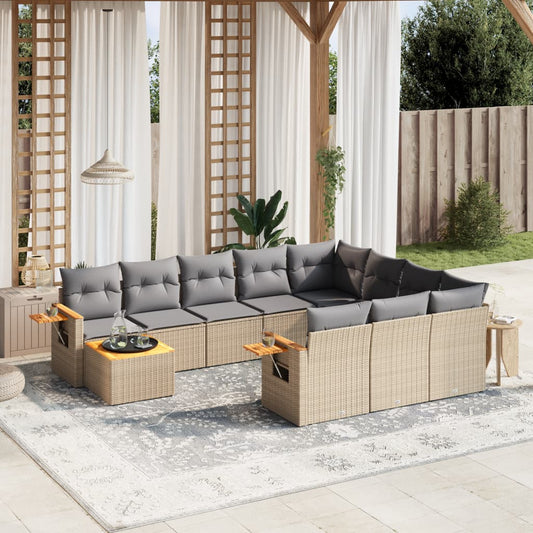 Set Divani da Giardino 11 pz con Cuscini Beige in Polyrattan - homemem39