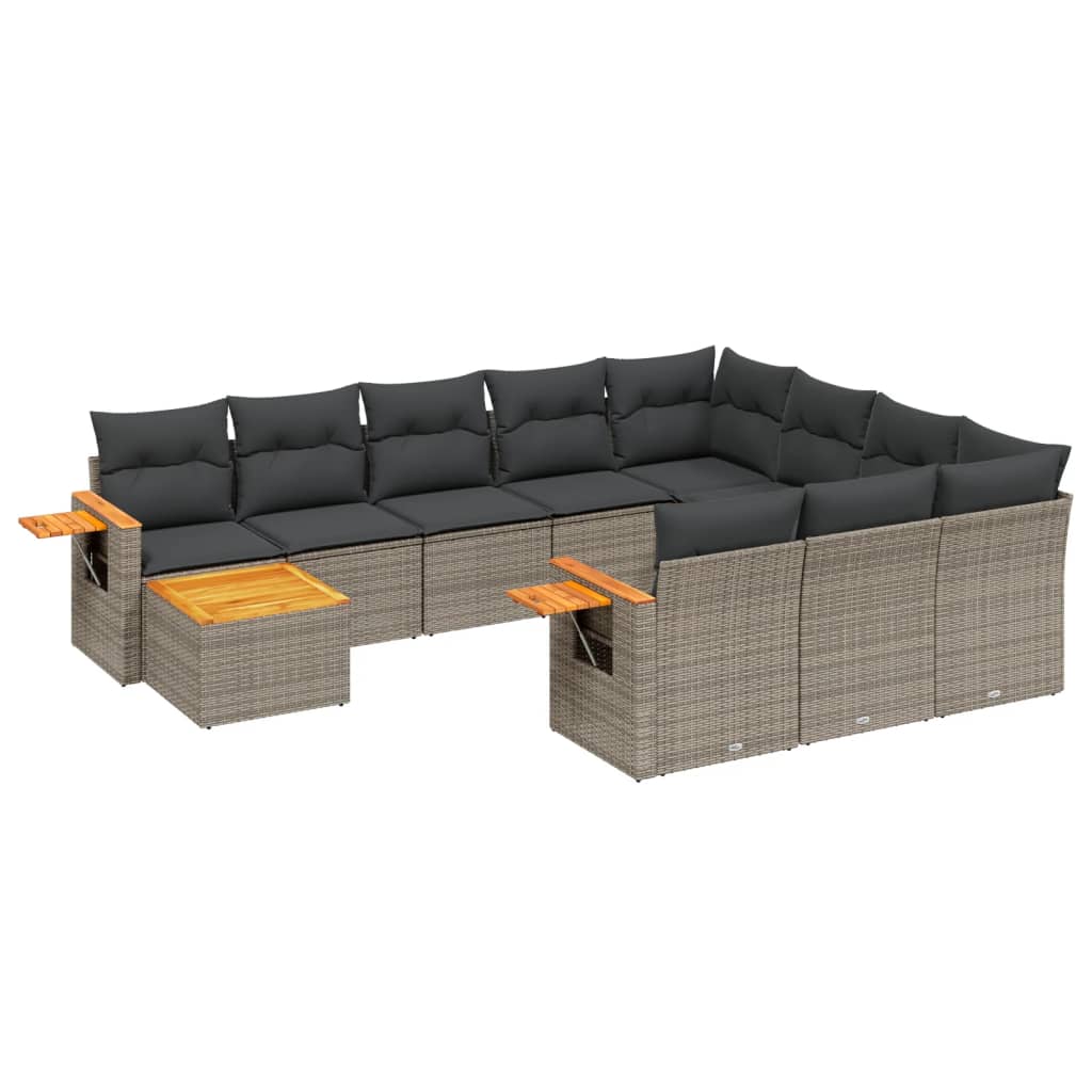 Set Divani da Giardino 11 pz con Cuscini in Polyrattan Grigio - homemem39