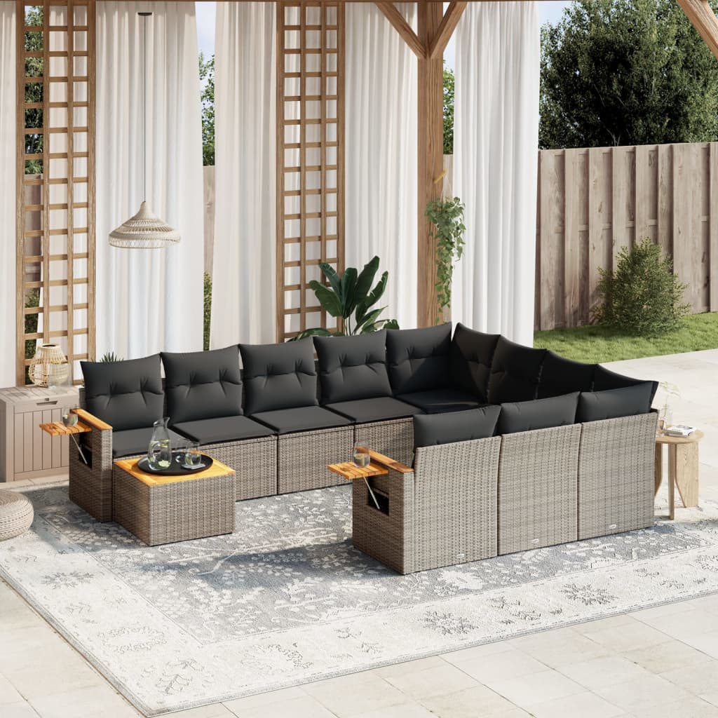 Set Divani da Giardino 11 pz con Cuscini in Polyrattan Grigio - homemem39