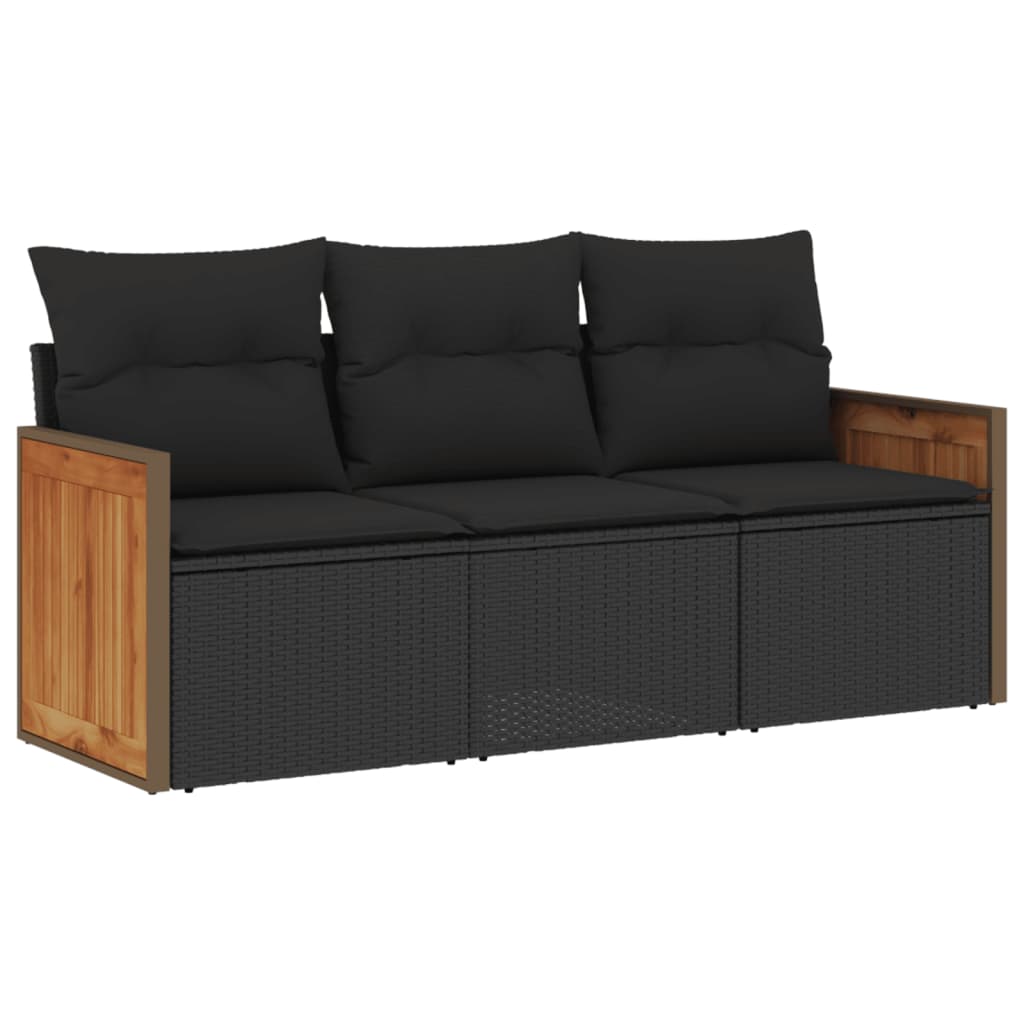 Set Divani da Giardino 3 pz con Cuscini in Polyrattan Nero | homemem39