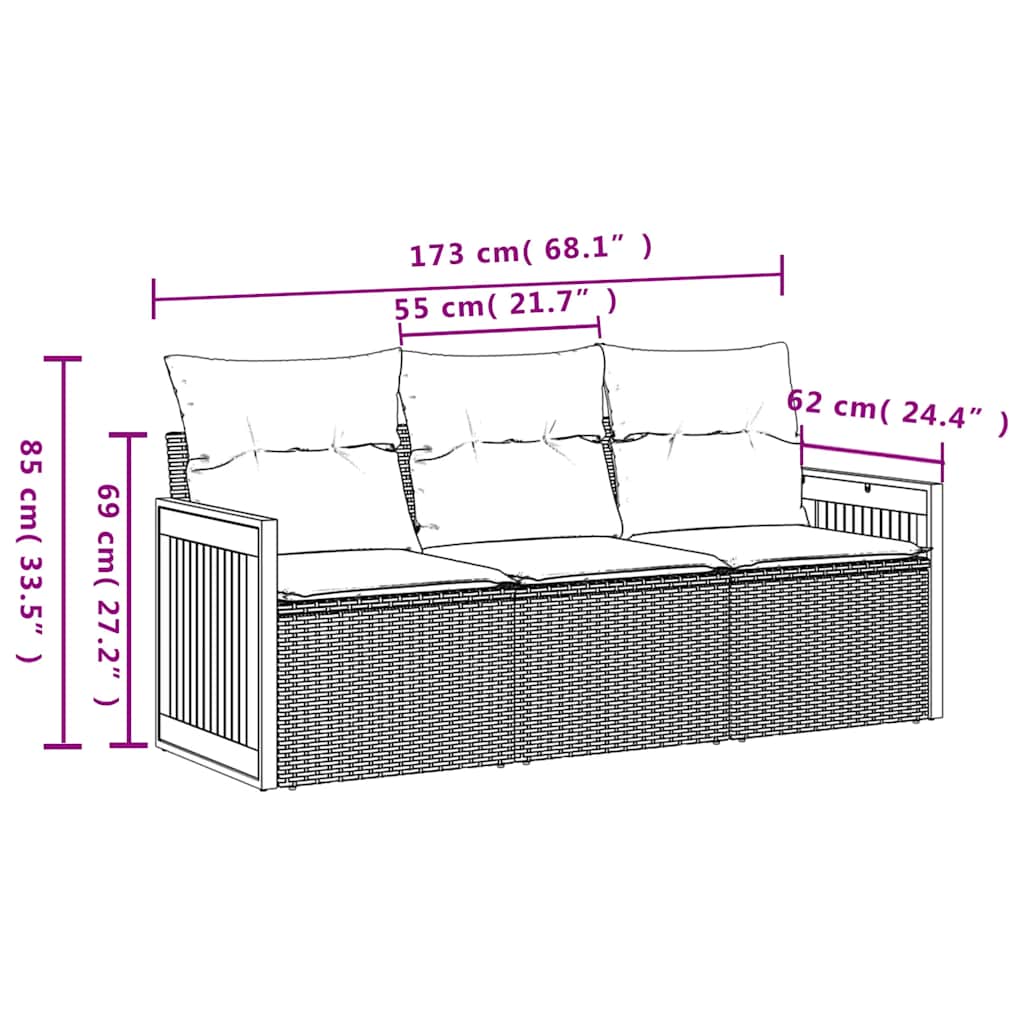 Set Divani da Giardino 3 pz con Cuscini in Polyrattan Nero | homemem39