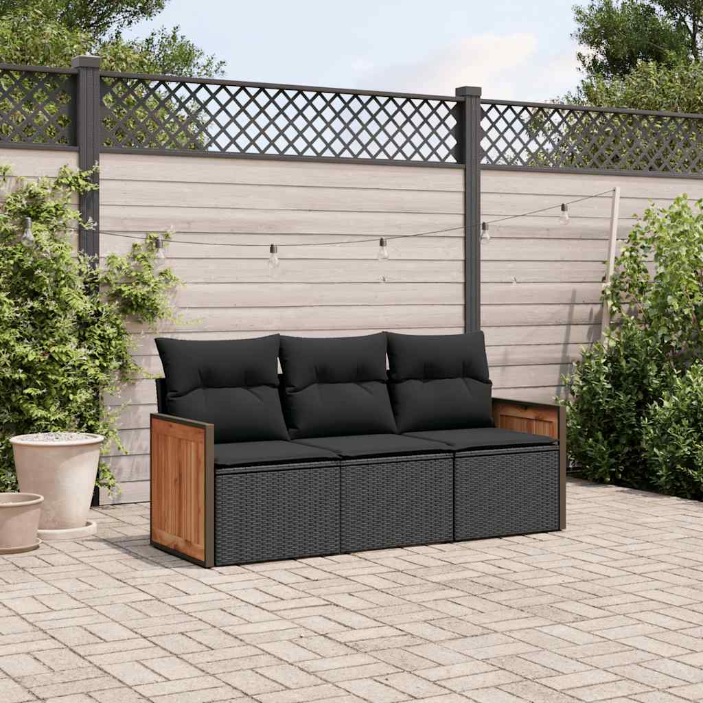 Set Divani da Giardino 3 pz con Cuscini in Polyrattan Nero | homemem39