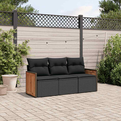 Set Divani da Giardino 3 pz con Cuscini in Polyrattan Nero | homemem39