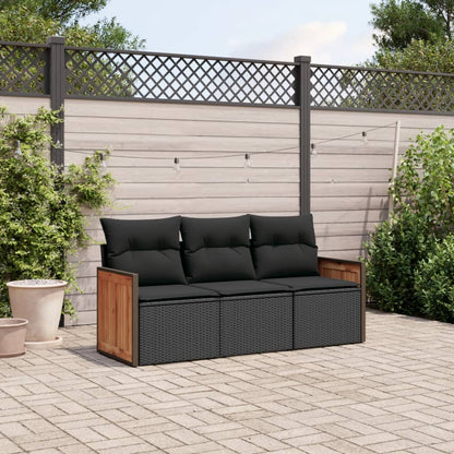 Set Divani da Giardino 3 pz con Cuscini in Polyrattan Nero - homemem39