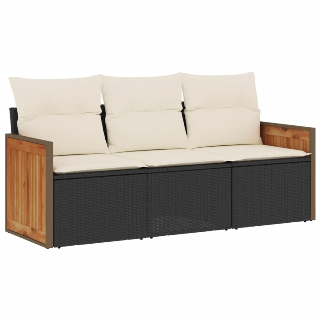 Set Divani da Giardino 3 pz con Cuscini in Polyrattan Nero | homemem39