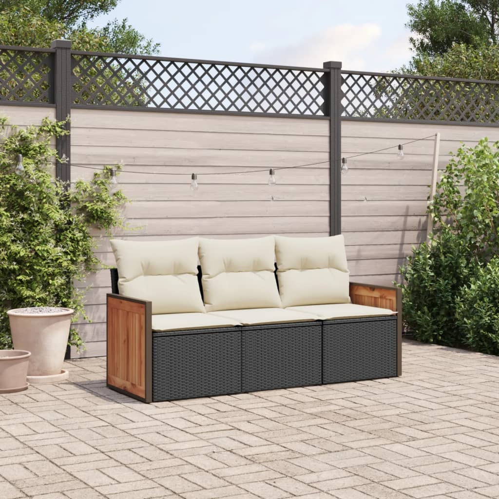 Set Divani da Giardino 3 pz con Cuscini in Polyrattan Nero - homemem39