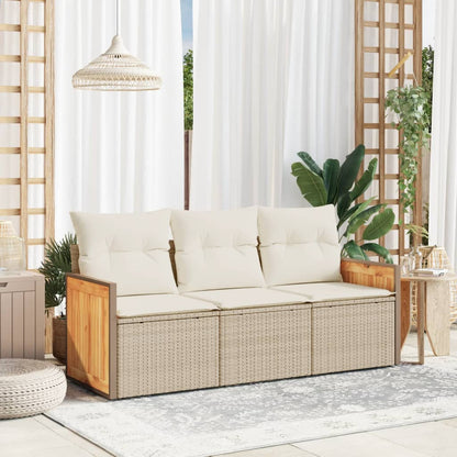Set Divano da Giardino 3 pz con Cuscini Beige in Polyrattan - homemem39
