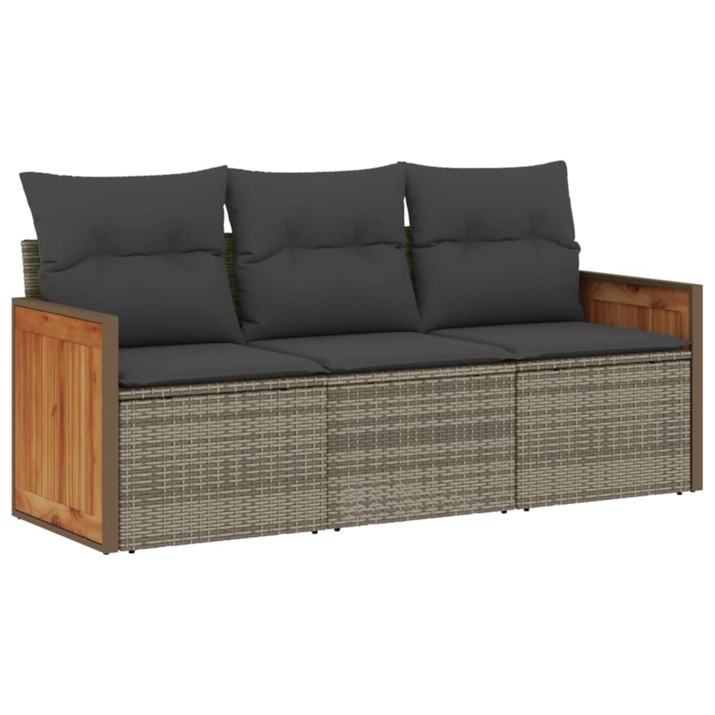 Set Divani da Giardino 3 pz con Cuscini Grigio in Polyrattan - homemem39