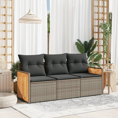 Set Divani da Giardino 3 pz con Cuscini Grigio in Polyrattan - homemem39