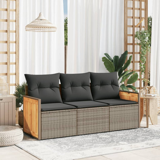 Set Divani da Giardino 3 pz con Cuscini Grigio in Polyrattan - homemem39