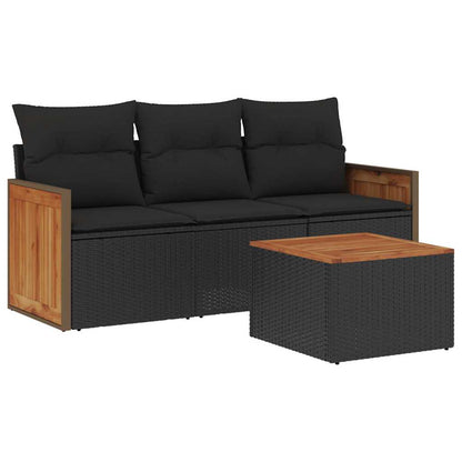 Set Divani da Giardino 4 pz con Cuscini Nero in Polyrattan | homemem39