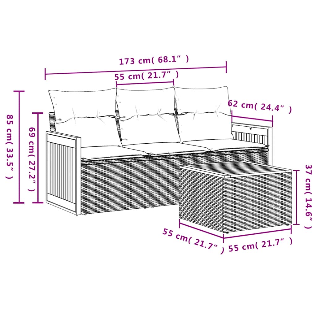 Set Divani da Giardino 4 pz con Cuscini Nero in Polyrattan | homemem39