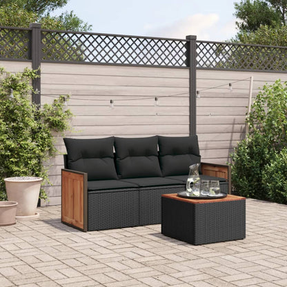 Set Divani da Giardino 4 pz con Cuscini Nero in Polyrattan - homemem39