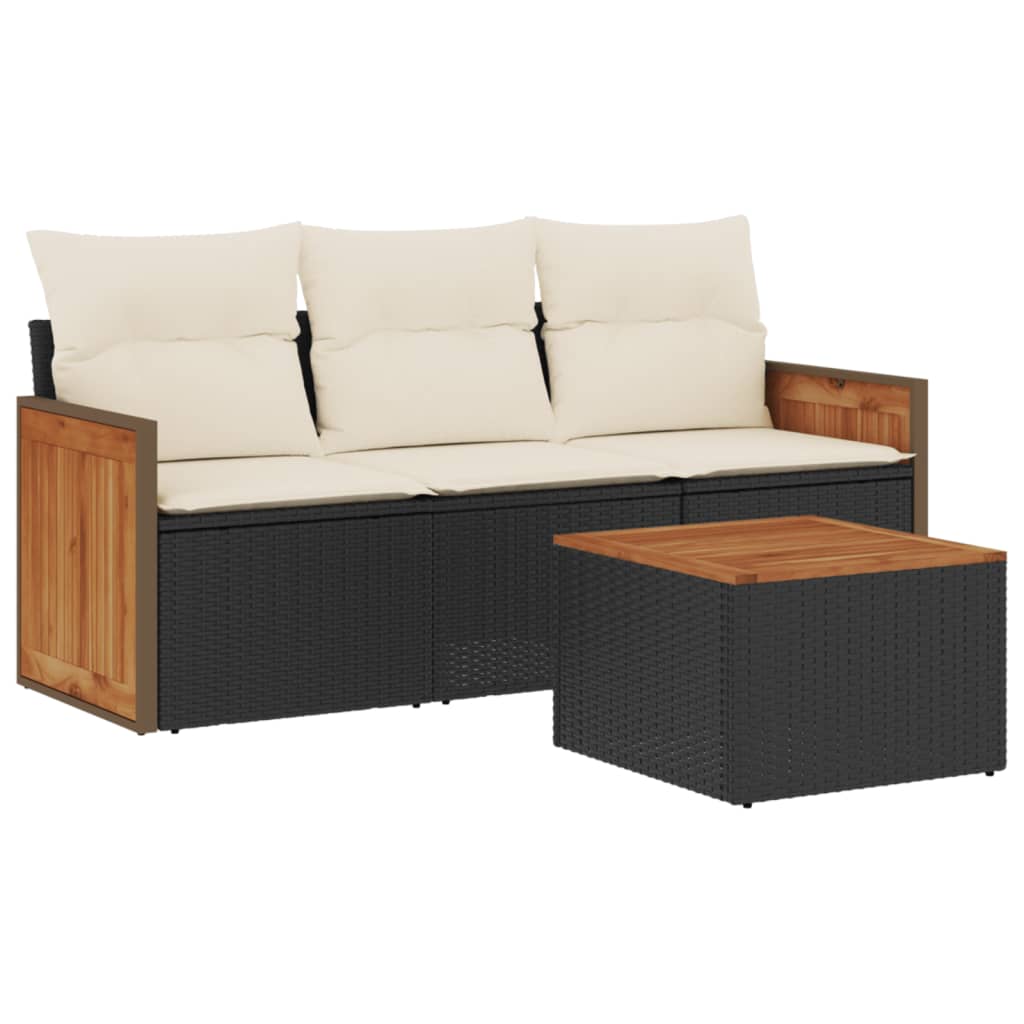 Set Divani da Giardino 4 pz con Cuscini Nero in Polyrattan - homemem39