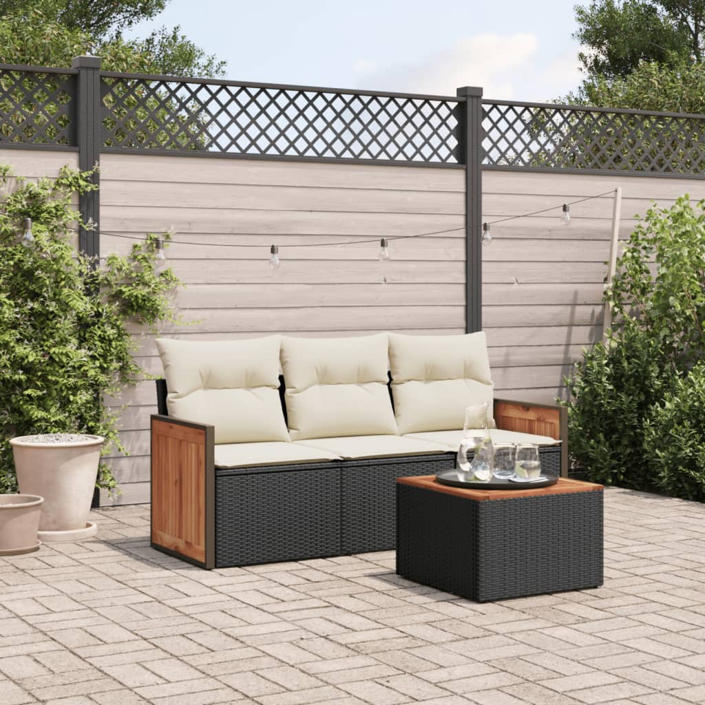 Set Divani da Giardino 4 pz con Cuscini Nero in Polyrattan - homemem39