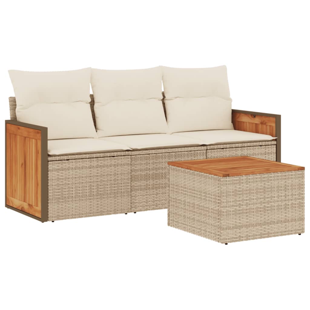 Set Divano da Giardino 4 pz con Cuscini Beige in Polyrattan - homemem39