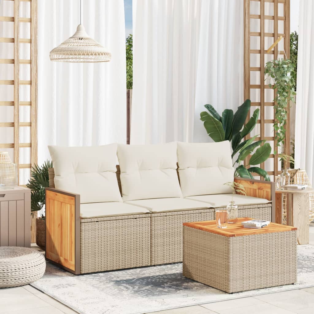 Set Divano da Giardino 4 pz con Cuscini Beige in Polyrattan - homemem39