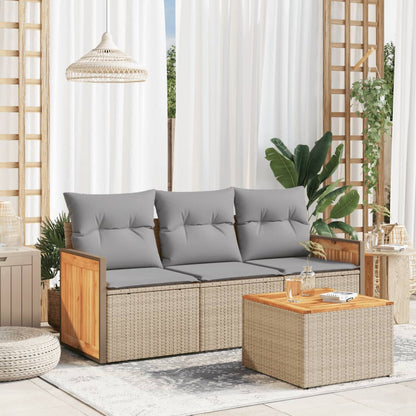 Set Divano da Giardino 4 pz con Cuscini Beige in Polyrattan - homemem39