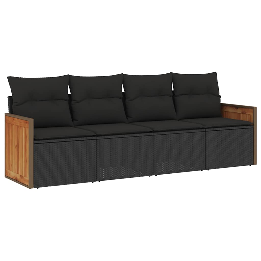 Set Divani da Giardino 4 pz con Cuscini Nero in Polyrattan | homemem39