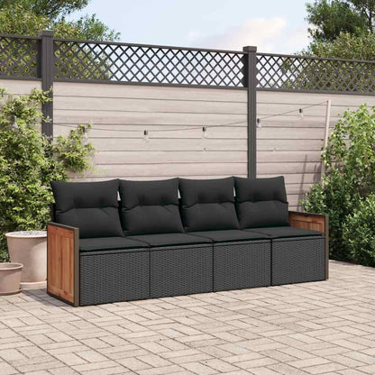 Set Divani da Giardino 4 pz con Cuscini Nero in Polyrattan | homemem39