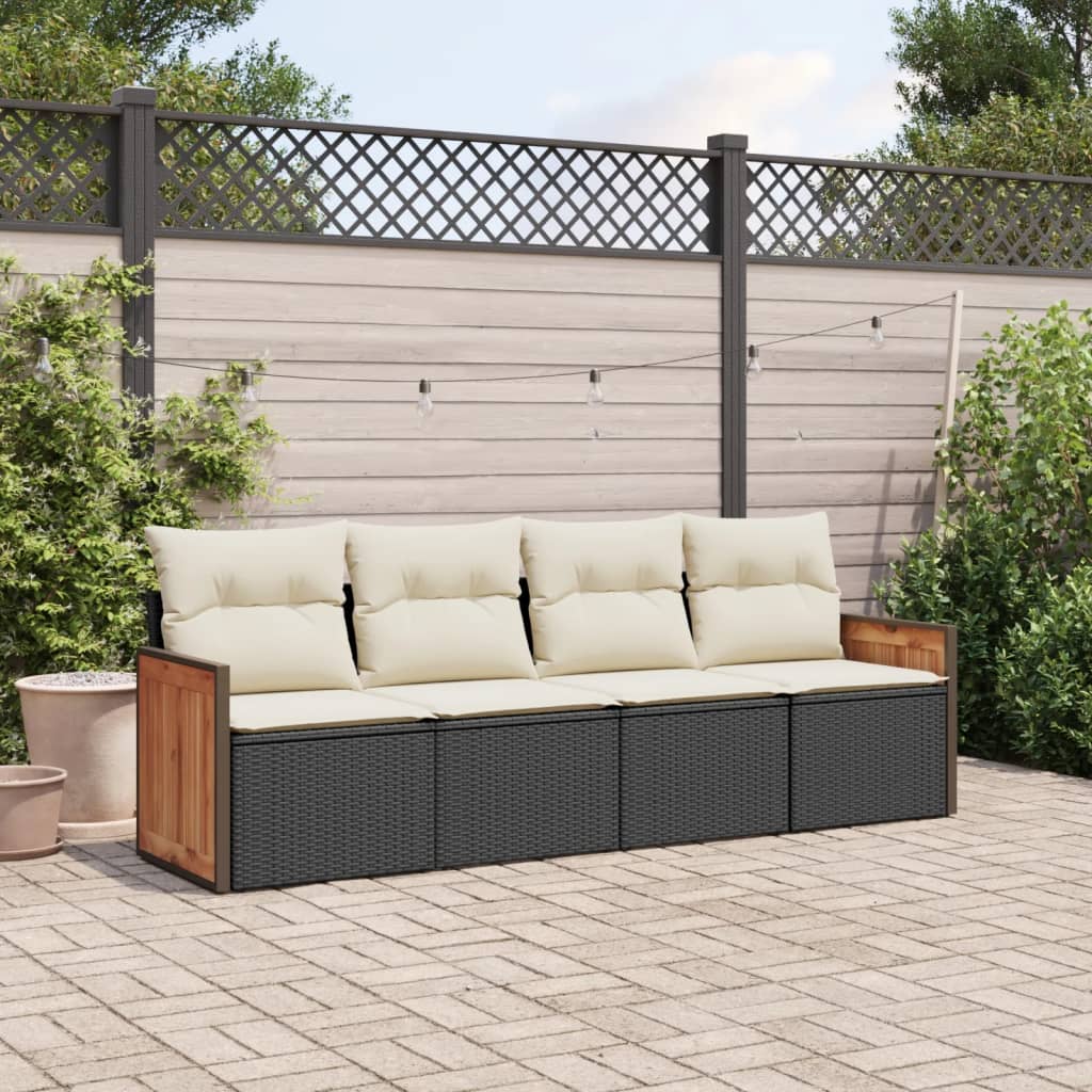 Set Divani da Giardino 4 pz con Cuscini Nero in Polyrattan - homemem39