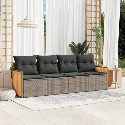 Set Divani da Giardino 4 pz con Cuscini in Polyrattan Grigio - homemem39