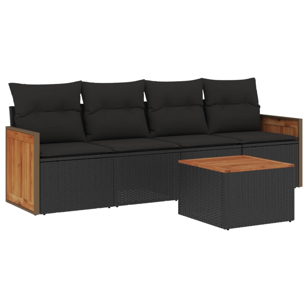 Set Divani da Giardino 5 pz con Cuscini in Polyrattan Nero | homemem39