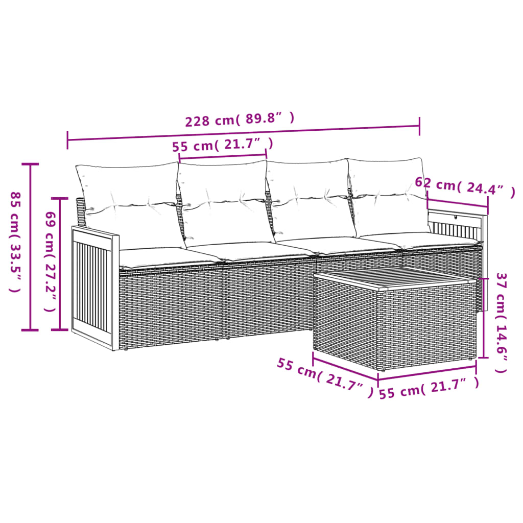 Set Divani da Giardino 5 pz con Cuscini in Polyrattan Nero | homemem39