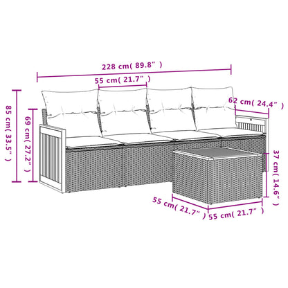 Set Divani da Giardino 5 pz con Cuscini in Polyrattan Nero | homemem39