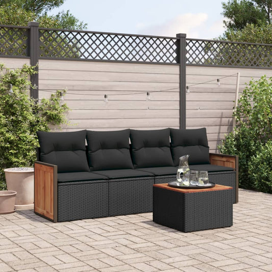 Set Divani da Giardino 5 pz con Cuscini in Polyrattan Nero - homemem39