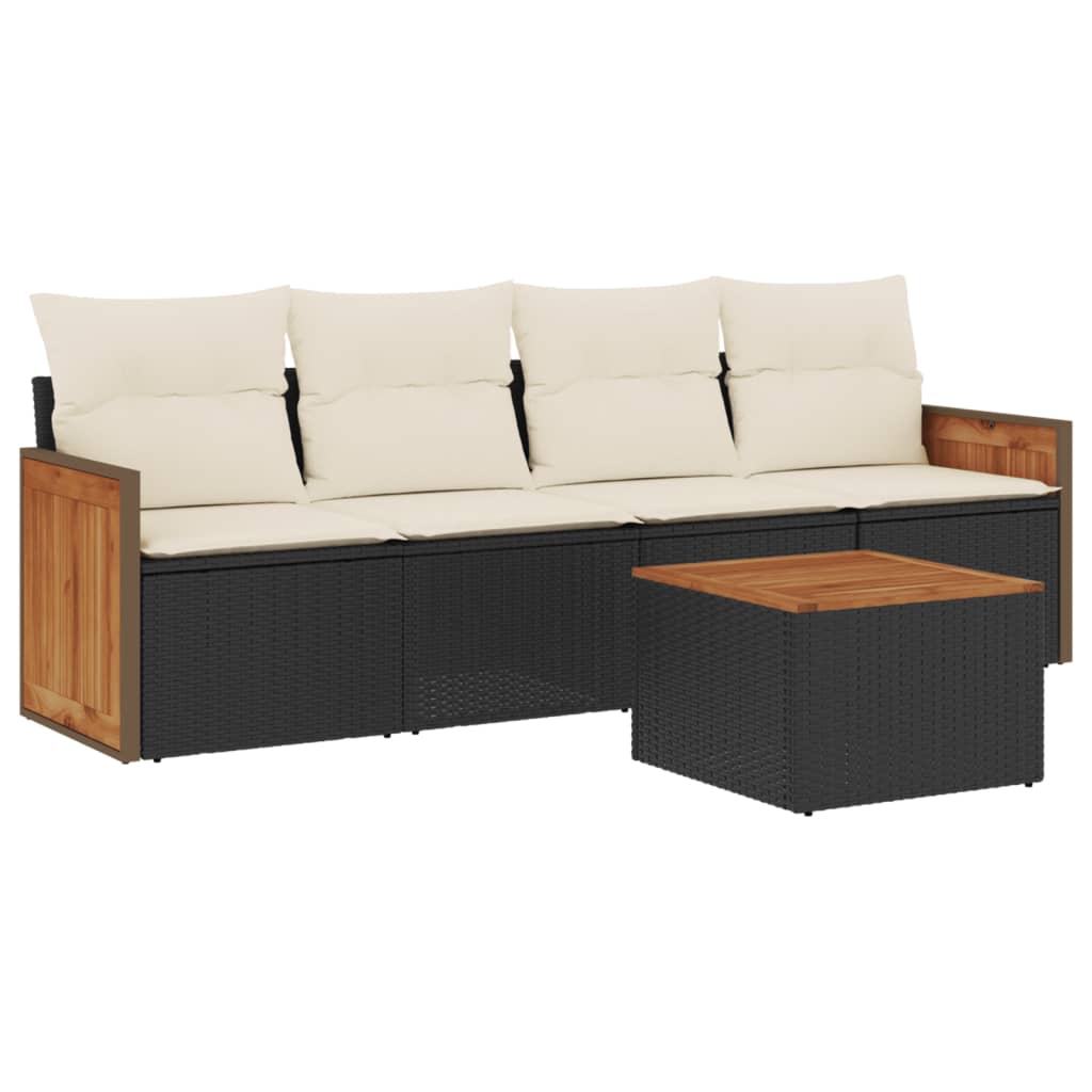Set Divani da Giardino 5 pz con Cuscini in Polyrattan Nero - homemem39