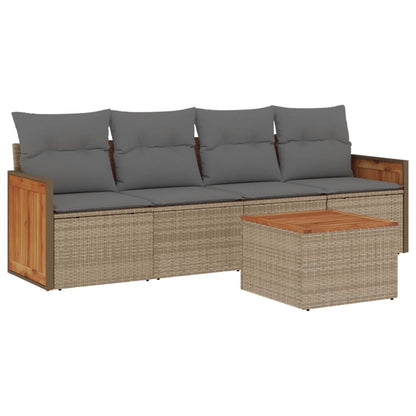 Set Divano da Giardino 5 pz con Cuscini Beige in Polyrattan - homemem39