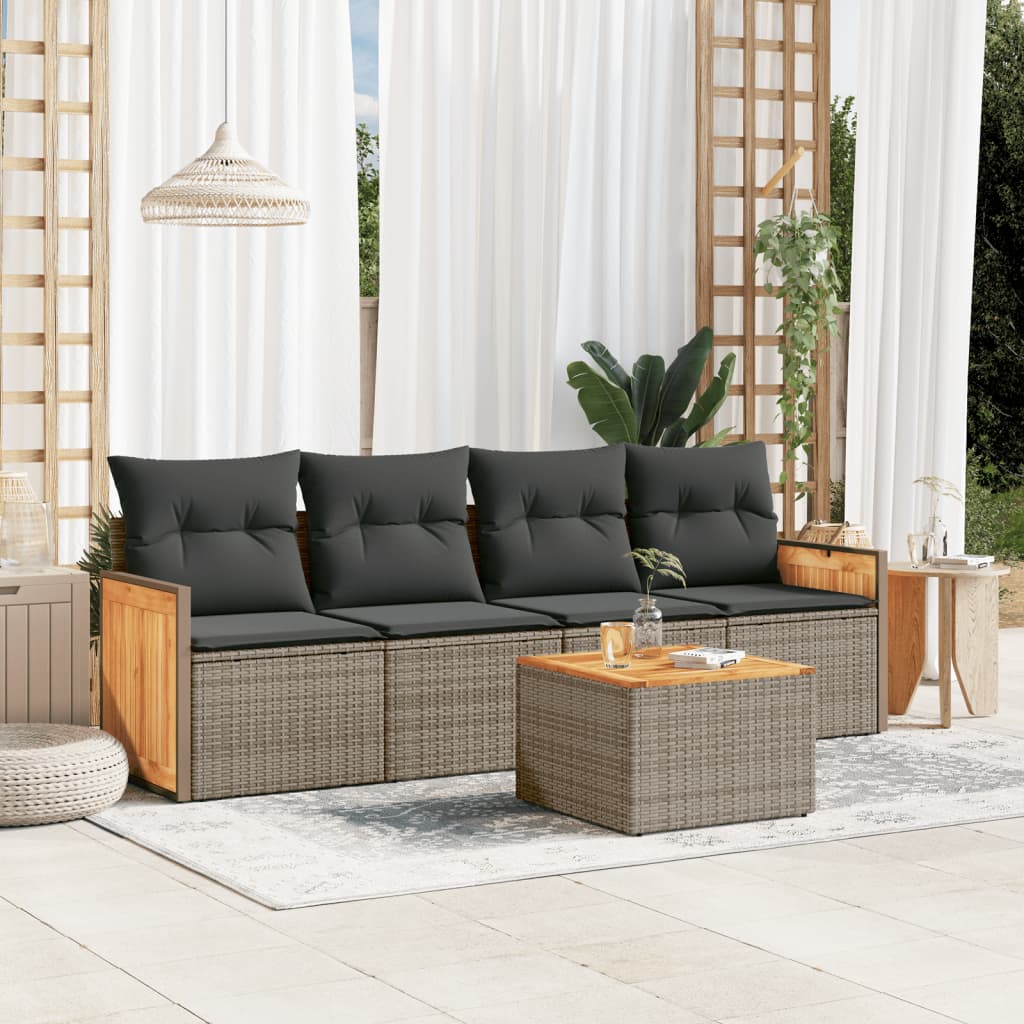 Set Divano da Giardino 5 pz con Cuscini Grigio in Polyrattan | homemem39