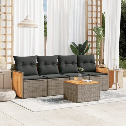 Set Divano da Giardino 5 pz con Cuscini Grigio in Polyrattan | homemem39