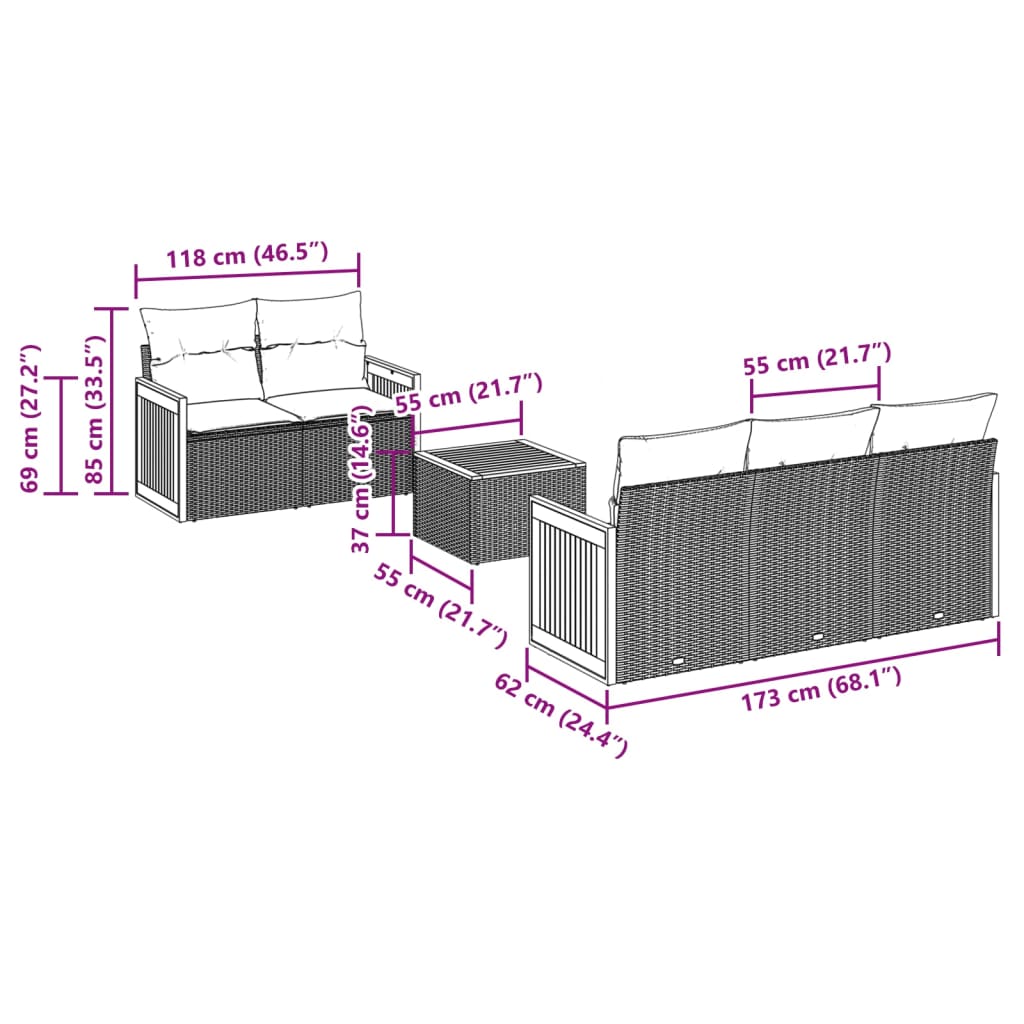 Set Divano da Giardino 6 pz con Cuscini Nero in Polyrattan | homemem39