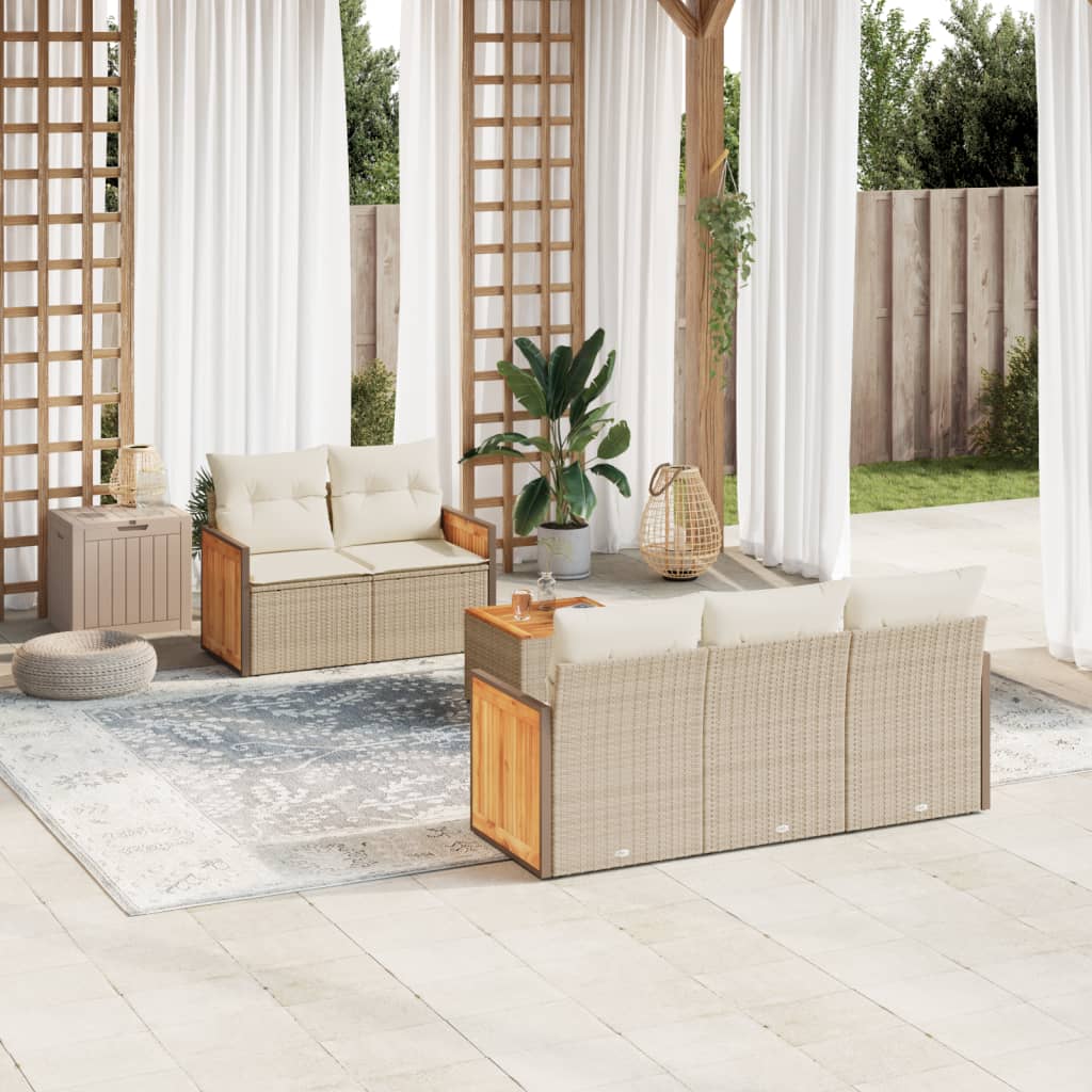 Set Divano da Giardino 6 pz con Cuscini Beige in Polyrattan - homemem39
