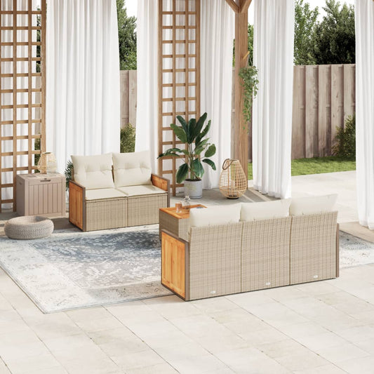 Set Divano da Giardino 6 pz con Cuscini Beige in Polyrattan - homemem39