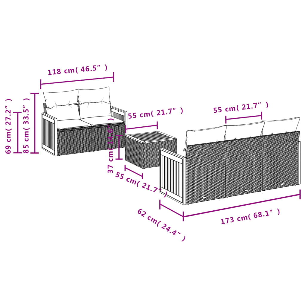 Set Divano da Giardino 6 pz con Cuscini Beige in Polyrattan | homemem39