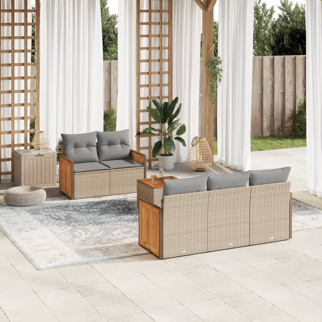 Set Divano da Giardino 6 pz con Cuscini Beige in Polyrattan - homemem39