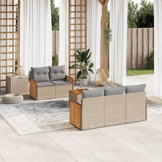 Set Divano da Giardino 6 pz con Cuscini Beige in Polyrattan - homemem39