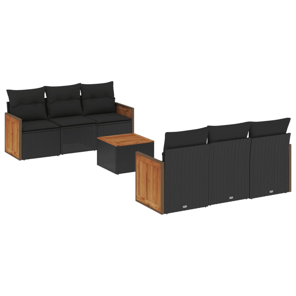 Set Divani da Giardino con Cuscini 7pz Nero Polyrattan | homemem39