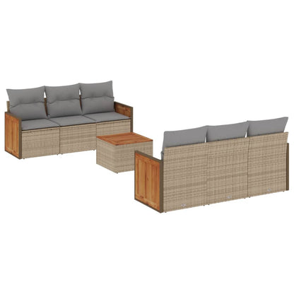 Set Divani da Giardino 7 pz con Cuscini Beige in Polyrattan | homemem39