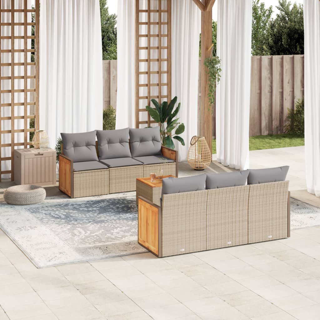 Set Divani da Giardino 7 pz con Cuscini Beige in Polyrattan - homemem39