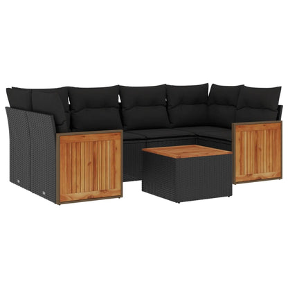 Set Divani da Giardino con Cuscini 7pz Nero Polyrattan | homemem39