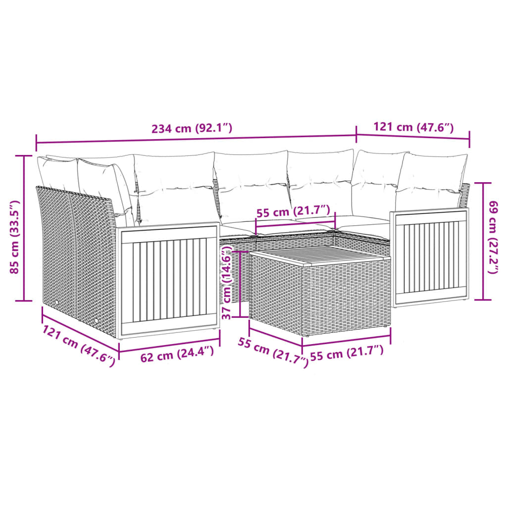 Set Divani da Giardino con Cuscini 7pz Nero Polyrattan | homemem39
