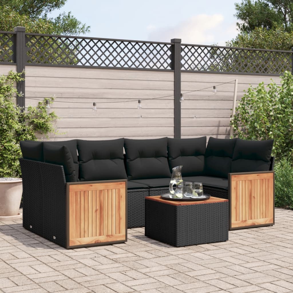 Set Divani da Giardino con Cuscini 7pz Nero Polyrattan | homemem39