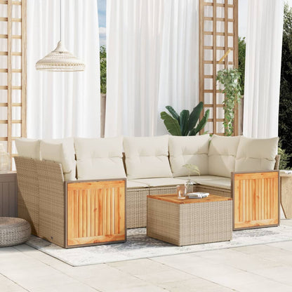 Set Divani da Giardino 7 pz con Cuscini Beige in Polyrattan - homemem39