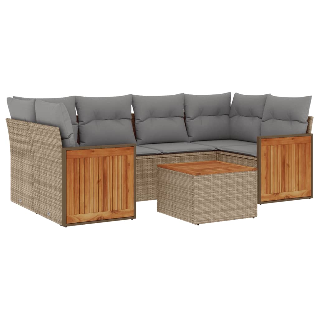 Set Divani da Giardino 7 pz con Cuscini Beige in Polyrattan | homemem39